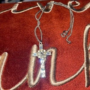 Silver Cross Necklace, Vintage Crucifix Pendant Sterling Protection Necklace